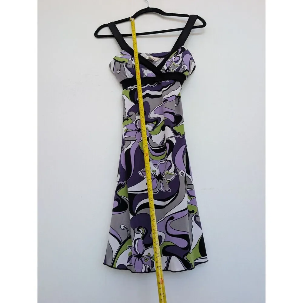 Y2K Abstract Floral Swirl Babydoll Sleeveless Jersey Stretch Dress Sz S